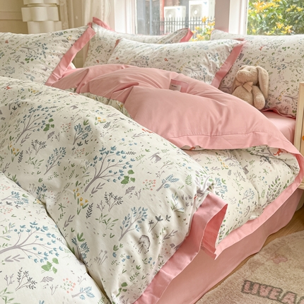 91家纺网 家纺一手货源 找家纺 （总）捌月2024新款全棉印花拼角工艺款四件套