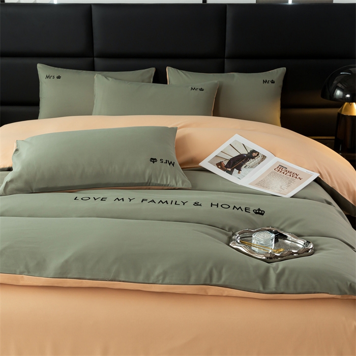 91家纺网 家纺一手货源 找家纺 梦莱家纺 2024新款磨毛刺绣四件套 青石绿