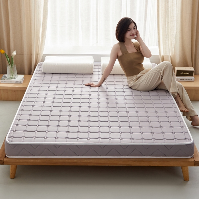 91家纺网 家纺一手货源 找家纺 祁恋婷 2024新款牛奶丝乳胶加记忆棉加棕床垫【床垫遮盖物】 面包格-灰 海绵款