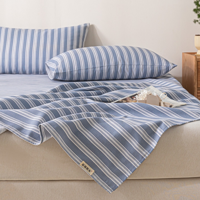 91家纺网 家纺一手货源 找家纺 航途席业 2025新款老粗布床单系列 简约生活蓝