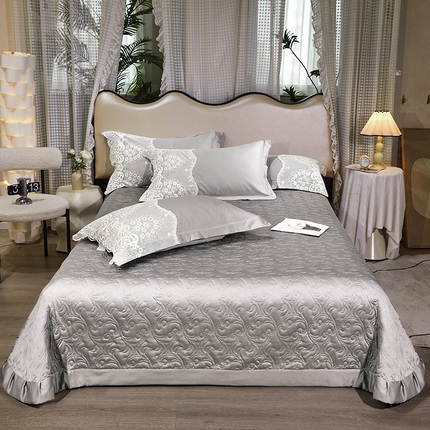 罗艺轩 2024新款贡缎夹棉床盖--三件套（控价110元起） 简爱-星河银