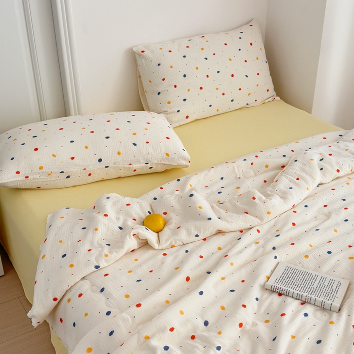 91家纺网 家纺一手货源 找家纺 山舍家居 2024新款全棉皱皱纱夏被四件套 花火