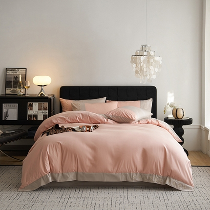 91家纺网 家纺一手货源 找家纺 （总）凯磊 2024新款简约家居.刺绣纯色拼色四件套--伊可系列（拍法三）