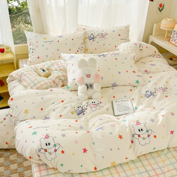 91家纺网 家纺一手货源 找家纺 呗旺鹿 2024新款小清新13372全棉四件套纯棉四件套学生三件套 星冰乐