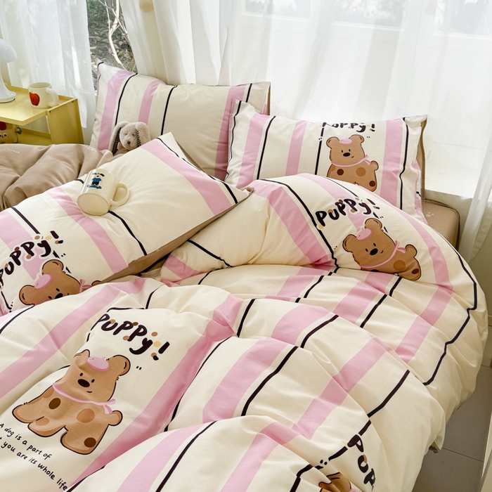 91家纺网 家纺一手货源 找家纺 呗旺鹿 2024新款小清新13372全棉四件套纯棉四件套学生三件套 开心狗