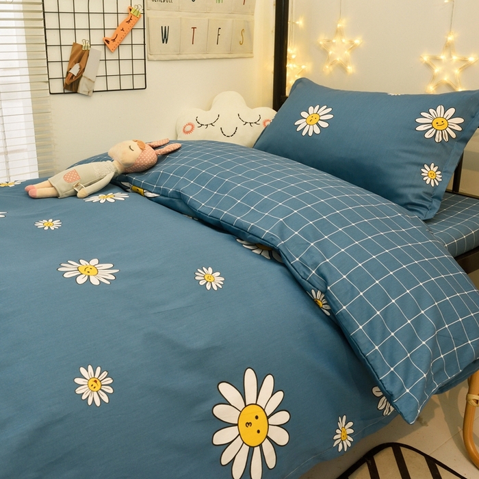 91家纺网 家纺一手货源 找家纺 茗婷家纺 2025款13372纯棉学生宿舍上下铺三六件套 阳光.蓝