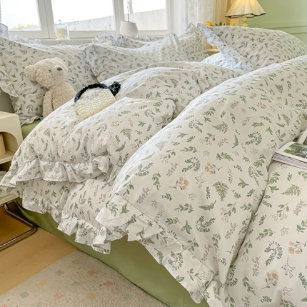 柠馨 2024新款全棉印花浪漫花边款四件套 复苏