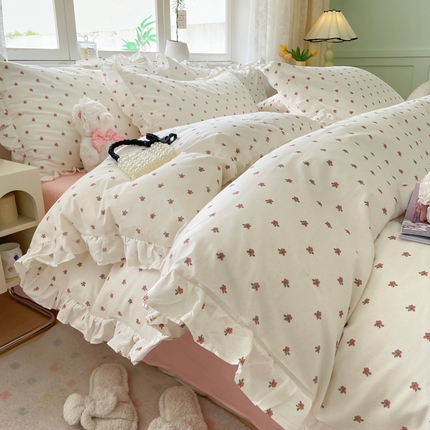 柠馨 2024新款全棉印花浪漫花边款四件套 拾忆