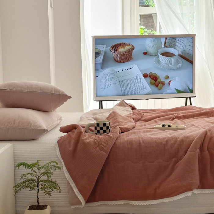 91家纺网 家纺一手货源 找家纺 山舍家居 2024新款全棉皱皱纱夏被四件套 摩卡