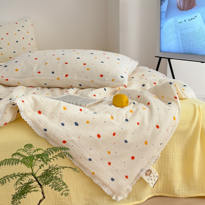 91家纺网 家纺一手货源 找家纺 山舍家居 2024新款全棉皱皱纱夏被四件套 花火