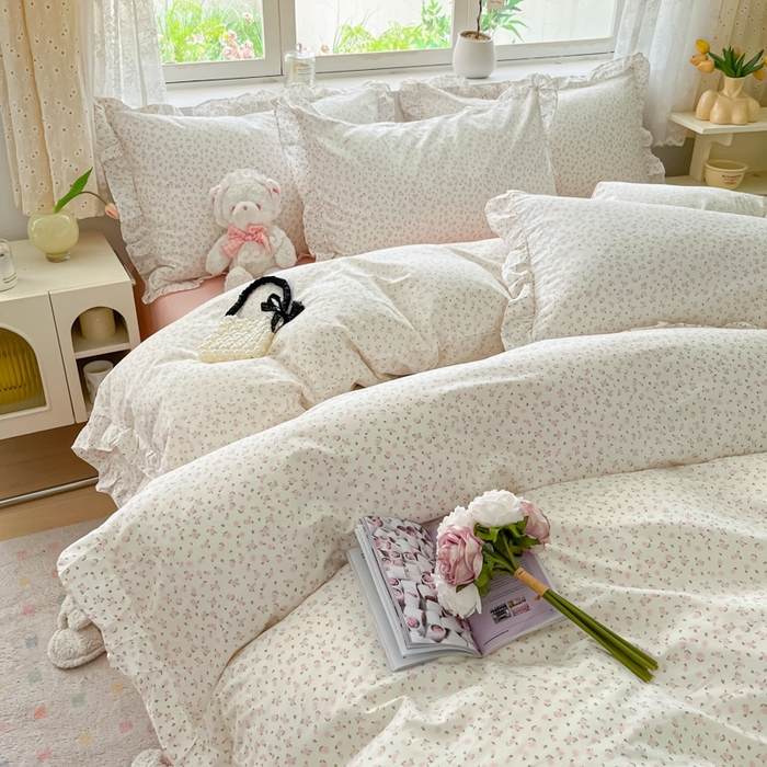 91家纺网 家纺一手货源 找家纺 柠馨 2024新款全棉印花浪漫花边款四件套 芊芊