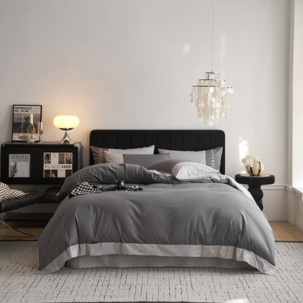 91家纺网 家纺一手货源 找家纺 （总）凯磊 2024新款简约家居.刺绣纯色拼色四件套--伊可系列（拍法三）