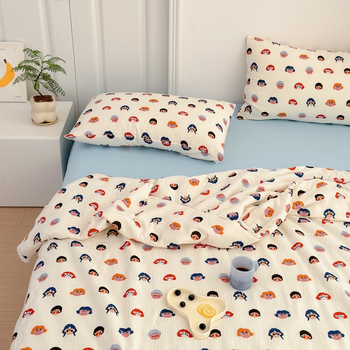 91家纺网 家纺一手货源 找家纺 山舍家居 2024新款全棉皱皱纱夏被四件套 芮哈娜