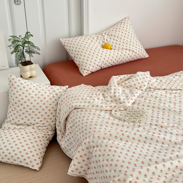 91家纺网 家纺一手货源 找家纺 山舍家居 2024新款全棉皱皱纱夏被四件套 花间集