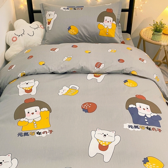 91家纺网 家纺一手货源 找家纺 茗婷家纺 2025款13372纯棉学生宿舍上下铺三六件套 奇妙世界.灰