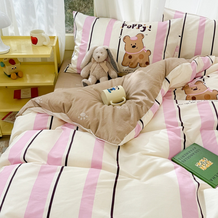 91家纺网 家纺一手货源 找家纺 呗旺鹿 2024新款小清新13372全棉四件套纯棉四件套学生三件套 开心狗