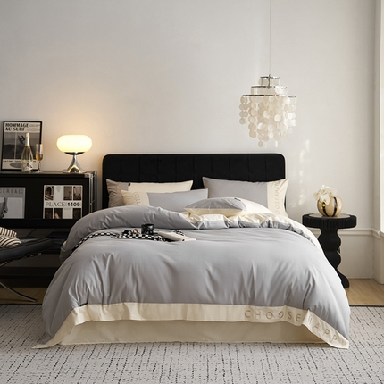 91家纺网 家纺一手货源 找家纺 （总）凯磊 2024新款简约家居.刺绣纯色拼色四件套--伊可系列（拍法三）