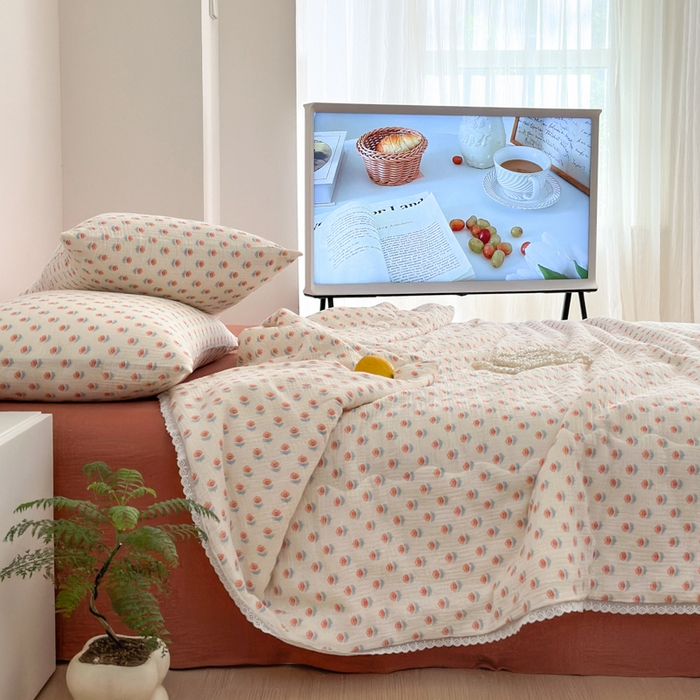 91家纺网 家纺一手货源 找家纺 山舍家居 2024新款全棉皱皱纱夏被四件套 花间集