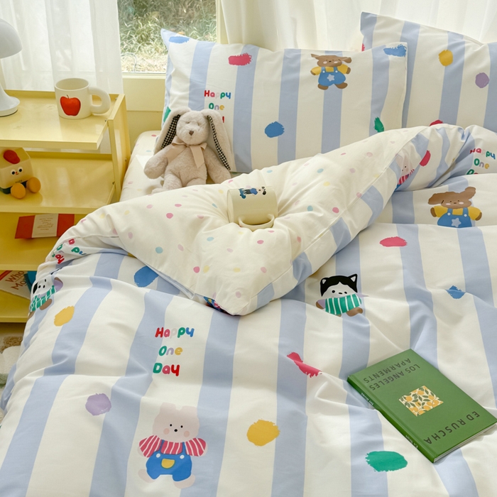 91家纺网 家纺一手货源 找家纺 呗旺鹿 2024新款小清新13372全棉四件套纯棉四件套学生三件套 糖果