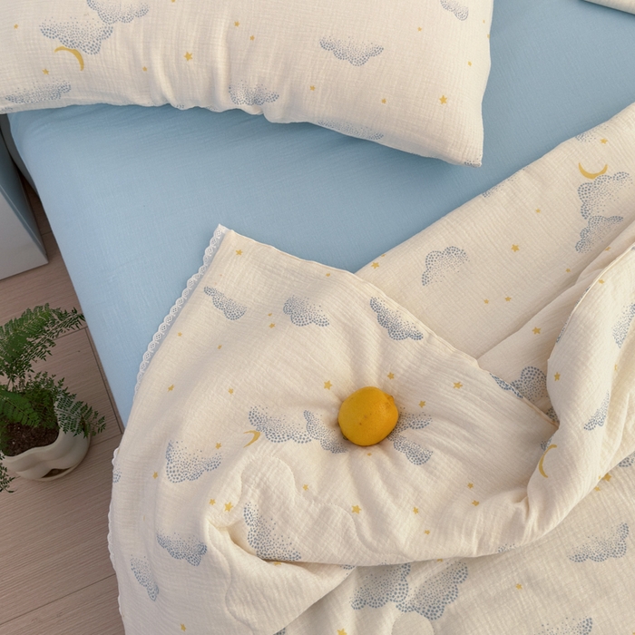 91家纺网 家纺一手货源 找家纺 山舍家居 2024新款全棉皱皱纱夏被四件套 云间月