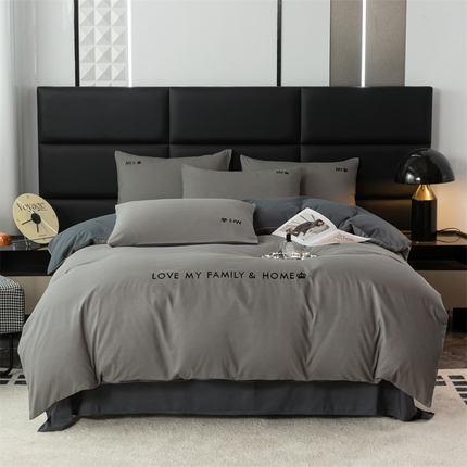 梦莱家纺 2024新款磨毛刺绣四件套 浅灰