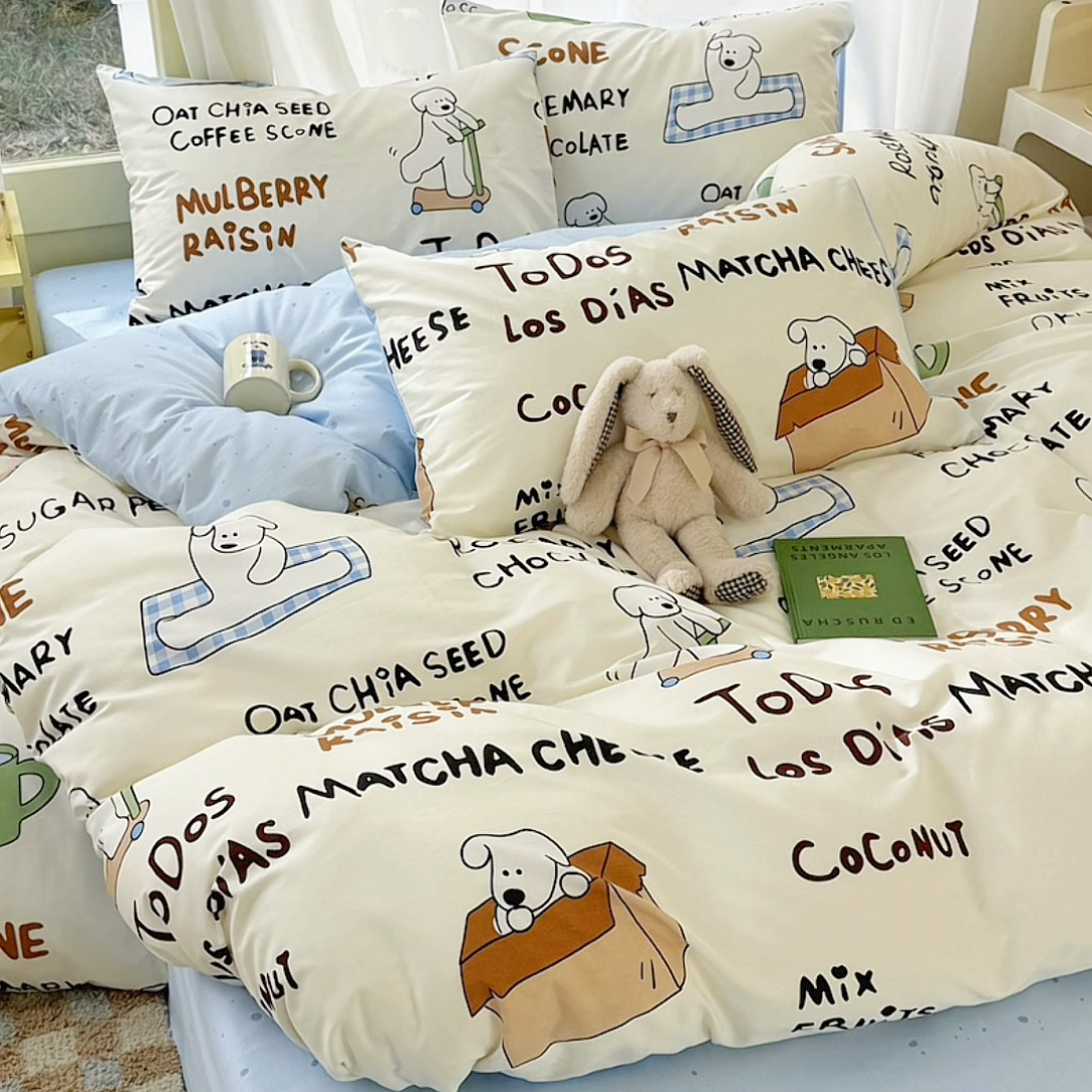 91家纺网 家纺一手货源 找家纺 呗旺鹿 2024新款小清新13372全棉四件套纯棉四件套学生三件套 乐乐熊