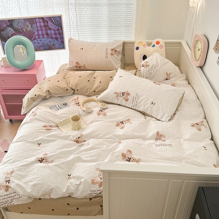 昔可 2024新款全棉多巴胺卡通轻柔四件套系列 萌萌棕兔