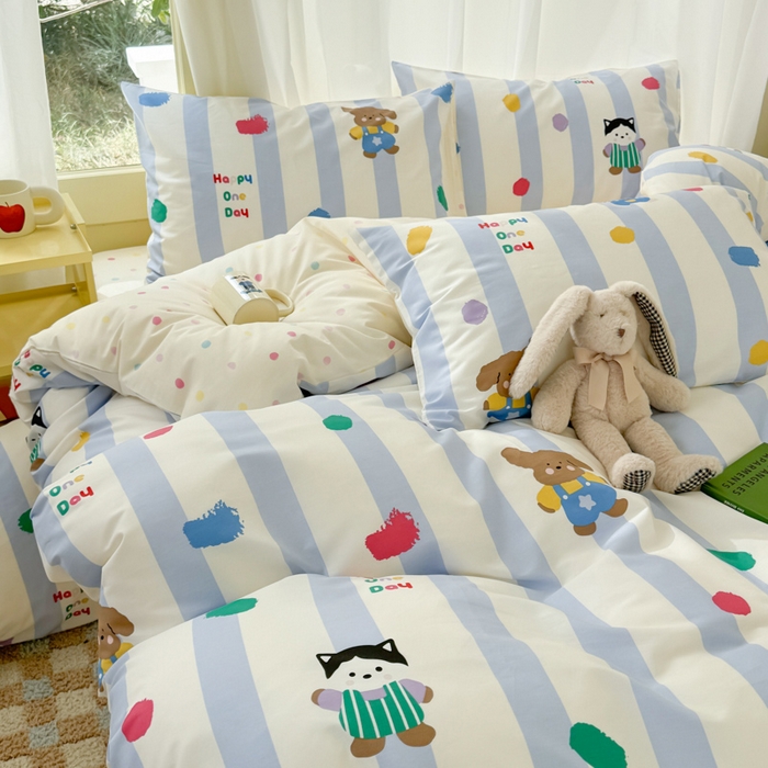 91家纺网 家纺一手货源 找家纺 呗旺鹿 2024新款小清新13372全棉四件套纯棉四件套学生三件套 糖果