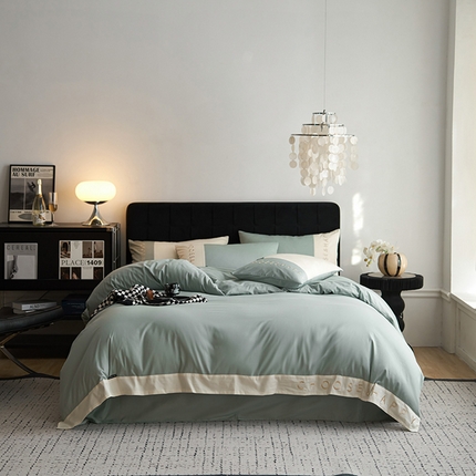 91家纺网 家纺一手货源 找家纺 （总）凯磊 2024新款简约家居.刺绣纯色拼色四件套--伊可系列（拍法三）