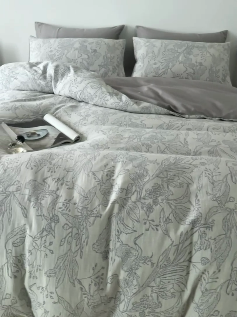 91家纺网 家纺一手货源 找家纺 千朵森 2024新款水洗棉色织提花四件套 风格一 夕拾