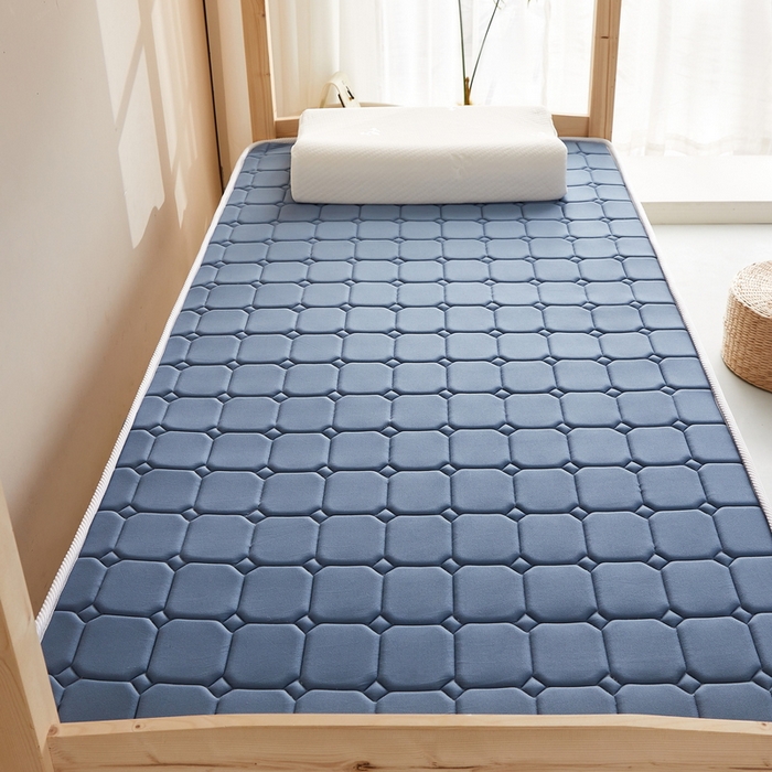 91家纺网 家纺一手货源 找家纺 祁恋婷 2024新款牛奶丝乳胶加记忆棉加棕-学生床垫【床垫遮盖物】 面包格蓝 棕垫款