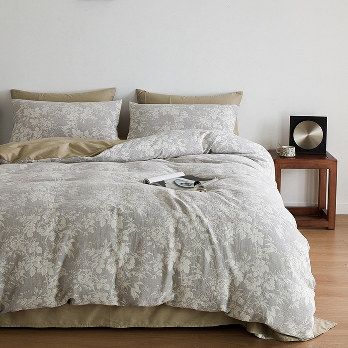 91家纺网 家纺一手货源 找家纺 千朵森 2024新款水洗棉色织提花四件套 风格一 白光