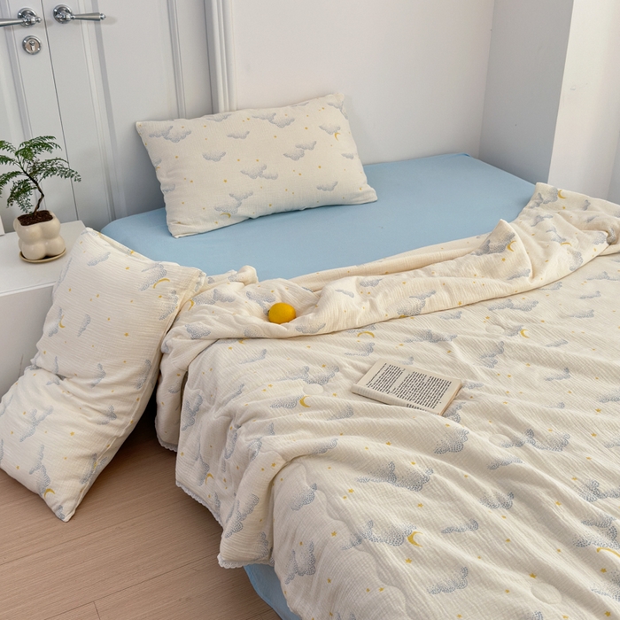 91家纺网 家纺一手货源 找家纺 山舍家居 2024新款全棉皱皱纱夏被四件套 云间月