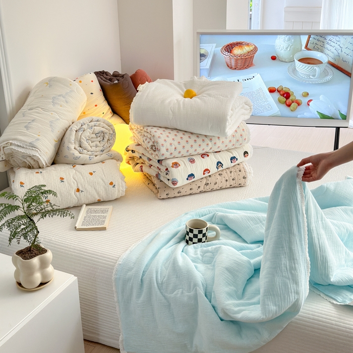 91家纺网 家纺一手货源 找家纺 （总）山舍家居 2024新款全棉皱皱纱夏被四件套