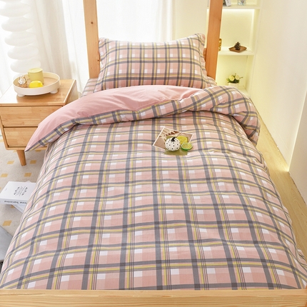 91家纺网 家纺一手货源 找家纺 茗婷家纺 2025款13372纯棉学生宿舍上下铺三六件套 简格~粉