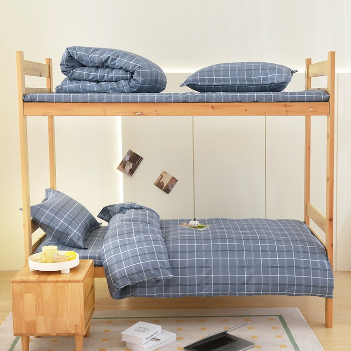 91家纺网 家纺一手货源 找家纺 茗婷家纺 2025款13372纯棉学生宿舍上下铺三六件套 艾伦~蓝