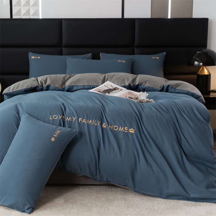 91家纺网 家纺一手货源 找家纺 梦莱家纺 2024新款磨毛刺绣四件套 宝石蓝