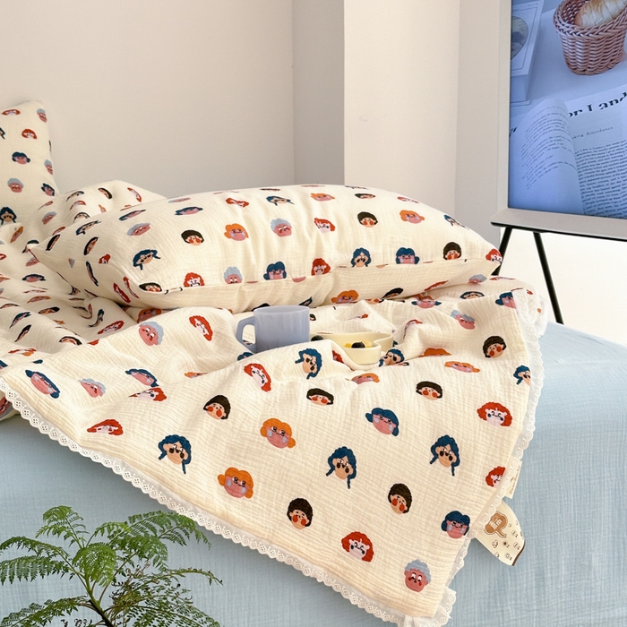 91家纺网 家纺一手货源 找家纺 山舍家居 2024新款全棉皱皱纱夏被四件套 芮哈娜