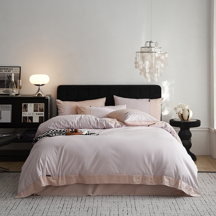 91家纺网 家纺一手货源 找家纺 （总）凯磊 2024新款简约家居.刺绣纯色拼色四件套--伊可系列（拍法三）