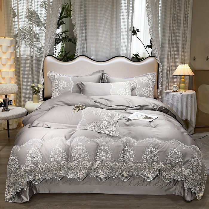 91家纺网 家纺一手货源 找家纺 罗艺轩 2024新款贡缎夹棉床盖--四件套（控价249元起） 简爱-星河银