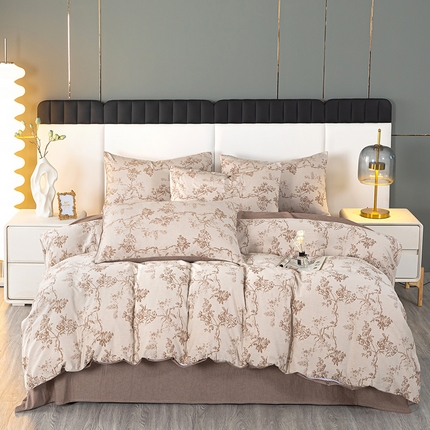 91家纺网 家纺一手货源 找家纺 （总）木兰花 2024新款民宿空气感全棉双层提花四件套床单款小众色织水洗棉床笠款