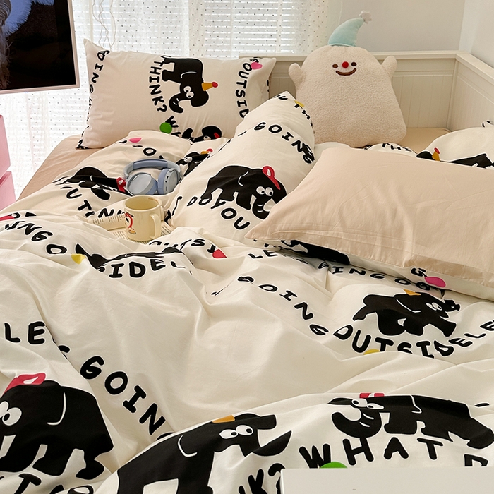 91家纺网 家纺一手货源 找家纺 昔可 2024新款全棉多巴胺卡通轻柔四件套系列 小黑象