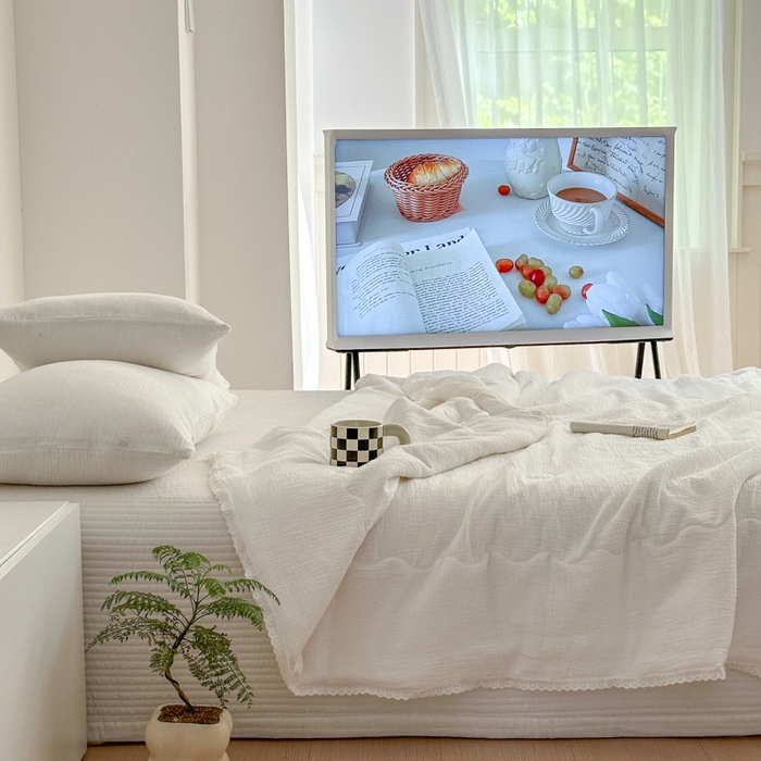 91家纺网 家纺一手货源 找家纺 山舍家居 2024新款全棉皱皱纱夏被四件套 白色