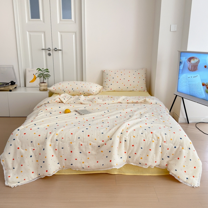 91家纺网 家纺一手货源 找家纺 山舍家居 2024新款全棉皱皱纱夏被四件套 花火