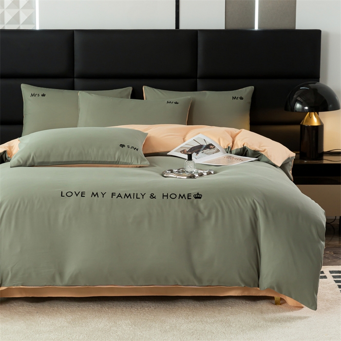 91家纺网 家纺一手货源 找家纺 梦莱家纺 2024新款磨毛刺绣四件套 青石绿