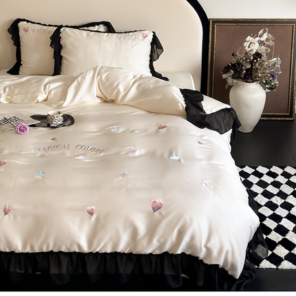 91家纺网 家纺一手货源 找家纺 MIU缪家居 2024新款80支兰精天丝简约款四件套-爱情魔法 瑞士白