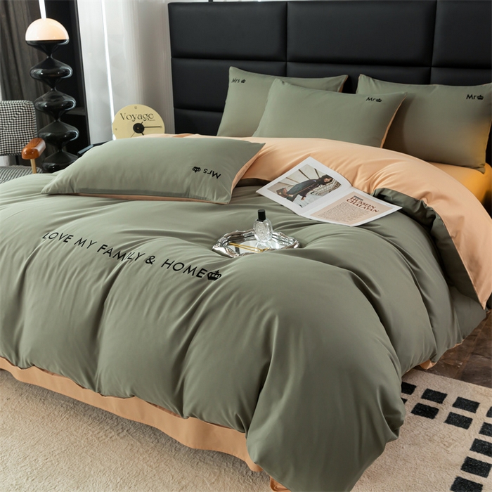 91家纺网 家纺一手货源 找家纺 梦莱家纺 2024新款磨毛刺绣四件套 青石绿