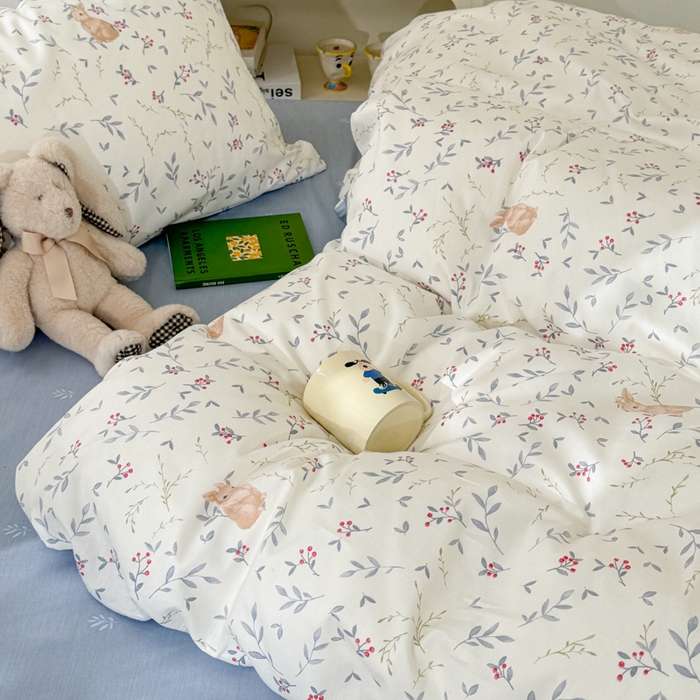 91家纺网 家纺一手货源 找家纺 呗旺鹿 2024新款小清新13372全棉四件套纯棉四件套学生三件套 田园兔