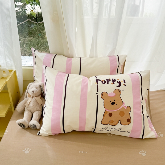 91家纺网 家纺一手货源 找家纺 呗旺鹿 2024新款小清新13372全棉四件套纯棉四件套学生三件套 开心狗