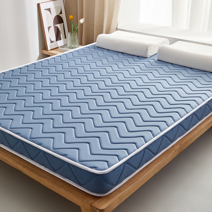 91家纺网 家纺一手货源 找家纺 祁恋婷 2024新款牛奶丝乳胶加记忆棉加棕床垫【床垫遮盖物】 曲线-蓝 棕垫款